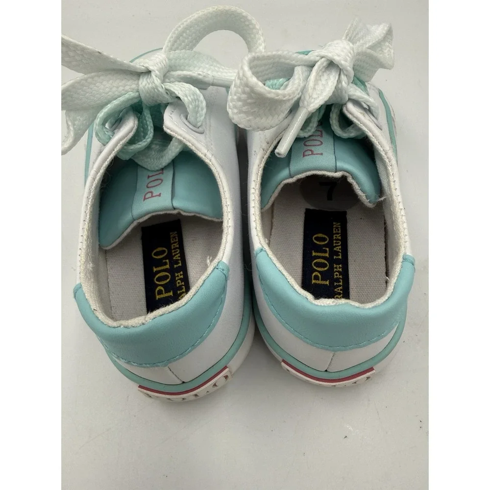 Polo Ralph Lauren Shoes Sneakers White Teal Pink Pony Logo Baby Toddler Size 7